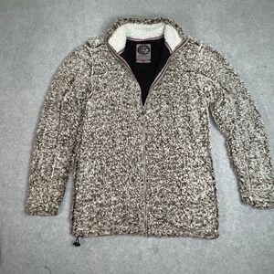 Cabin Fever‎ Sherpa Jacket Ramatex Beige Brown youth Full Zip Fleece Large cozy